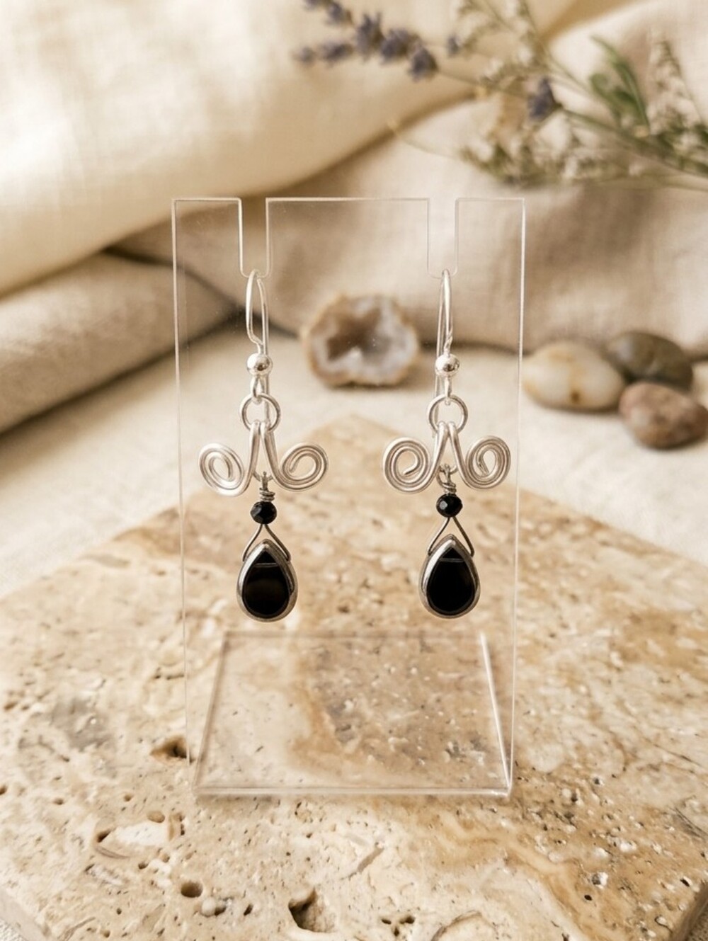 Hand Crafred By Me, Elegant Silver and Grey Dangle Earrings
